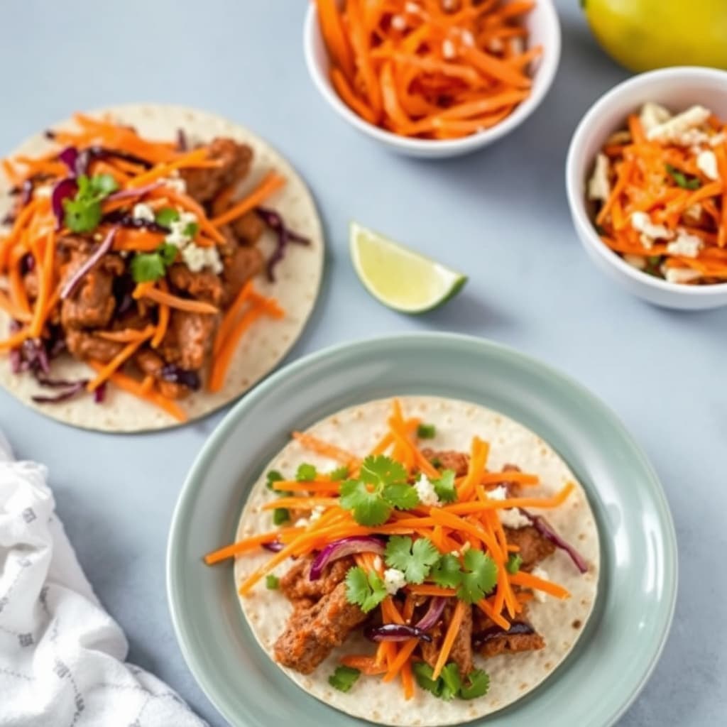 Carne Asada-tacos med gulrot- og paprikaslaw