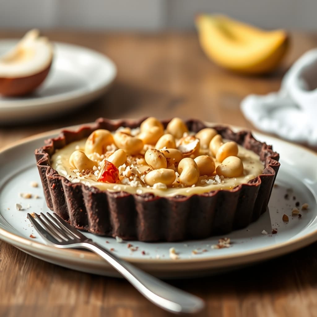 Cashew- og kokosnøttterte i sjokoladekruste