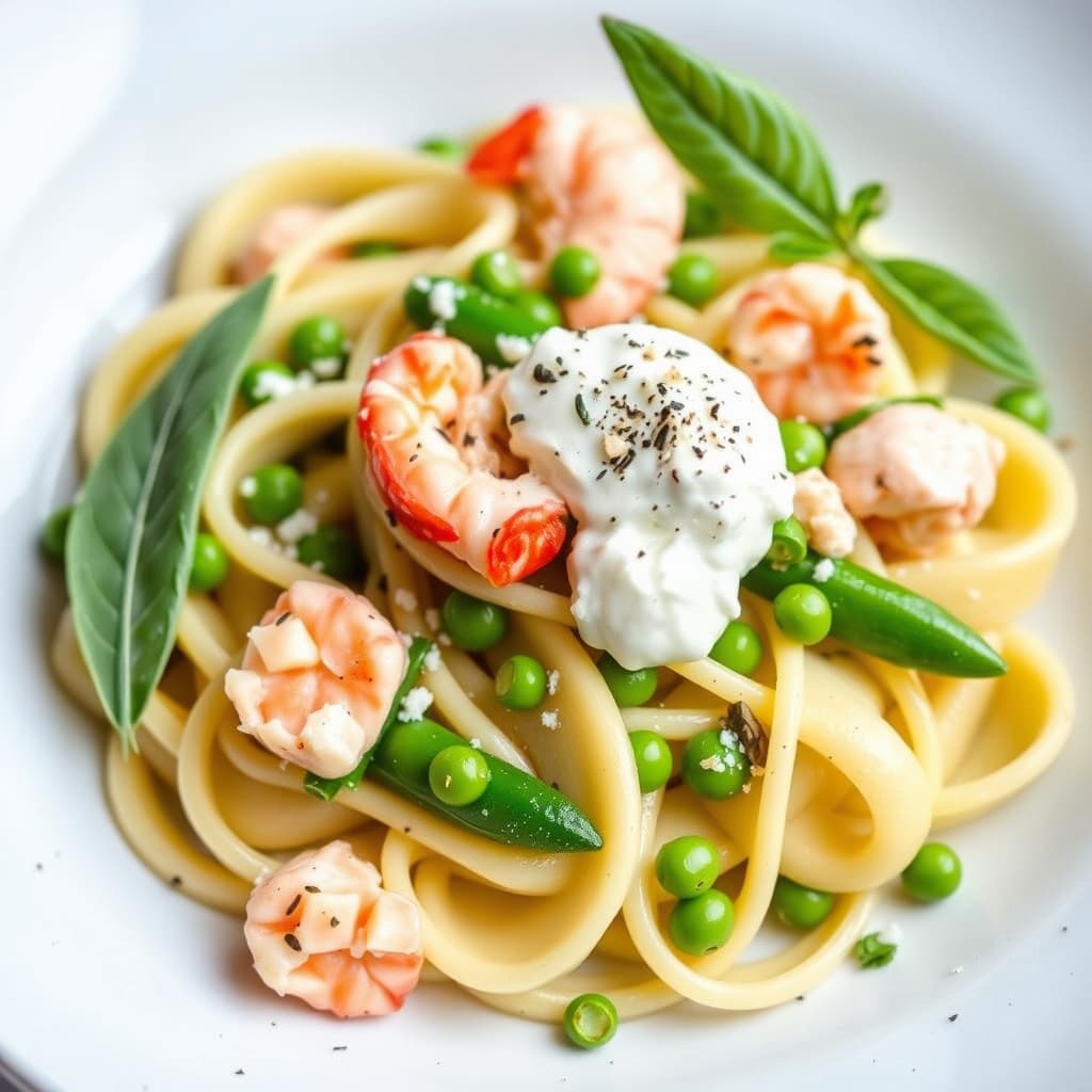 Cavatelli-pasta med hummer, vårens erter og mascarpone