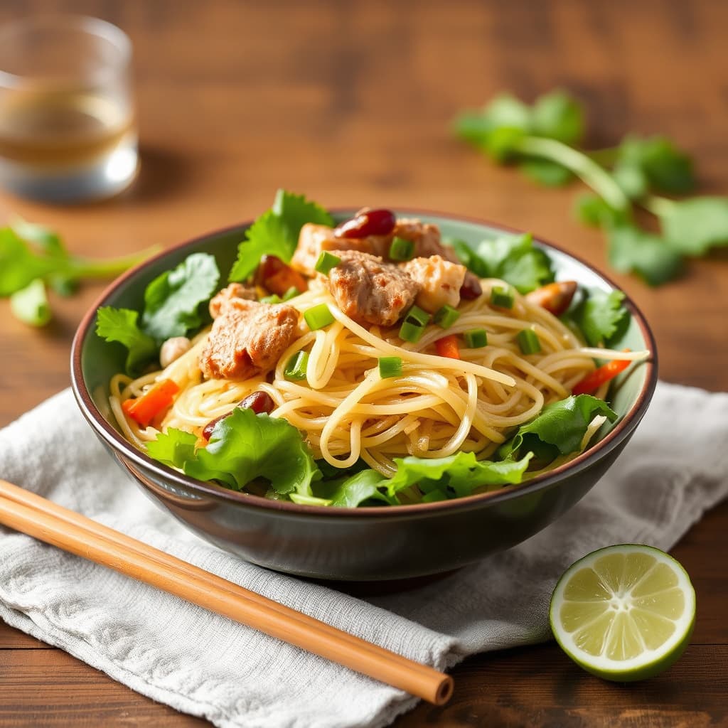 Cellofan-nudelsalat med stekt svinekjøtt