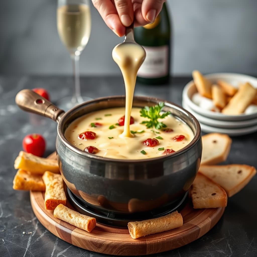 Champagne- og Brie-fondue