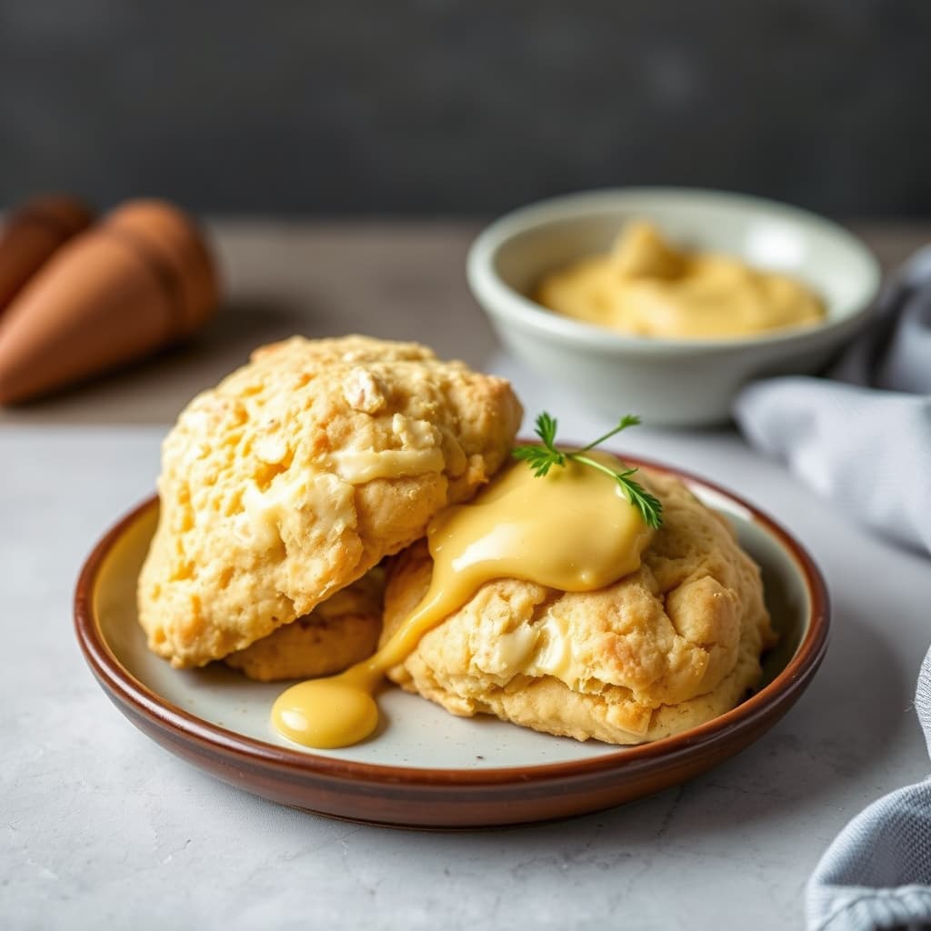 Cheddar-scones med skinke og honning-sennepssmør