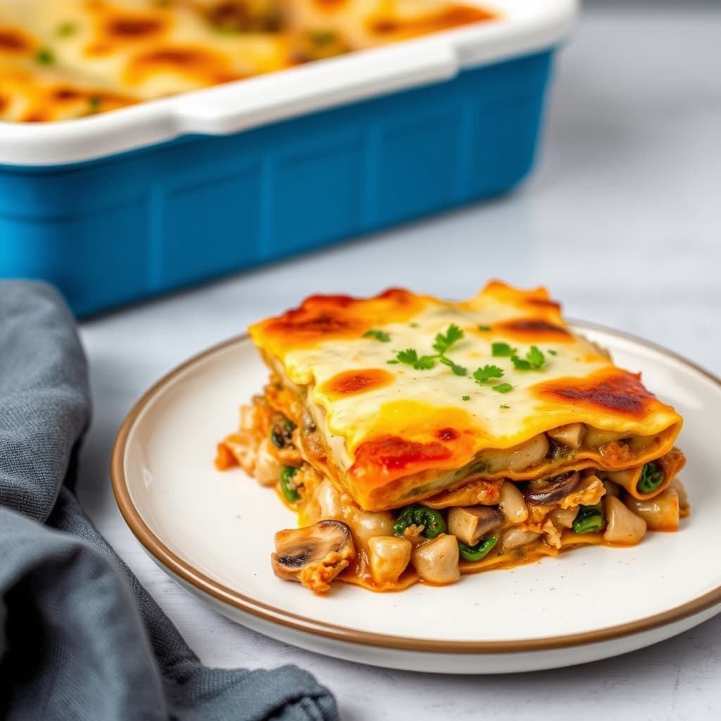 Cheesetekete kylling- og sopplasagne