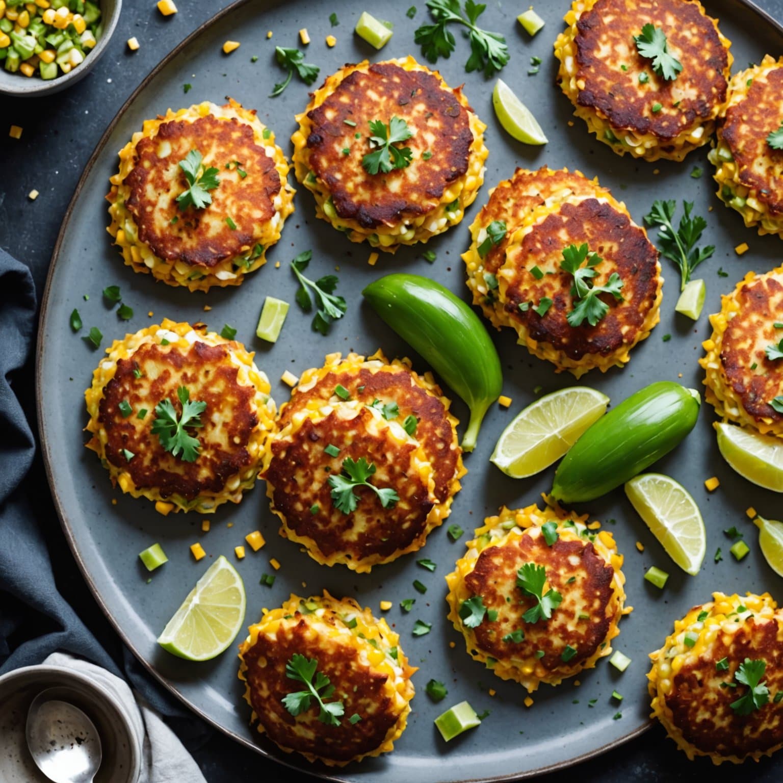 Cheesy mais- og purreløkfritters