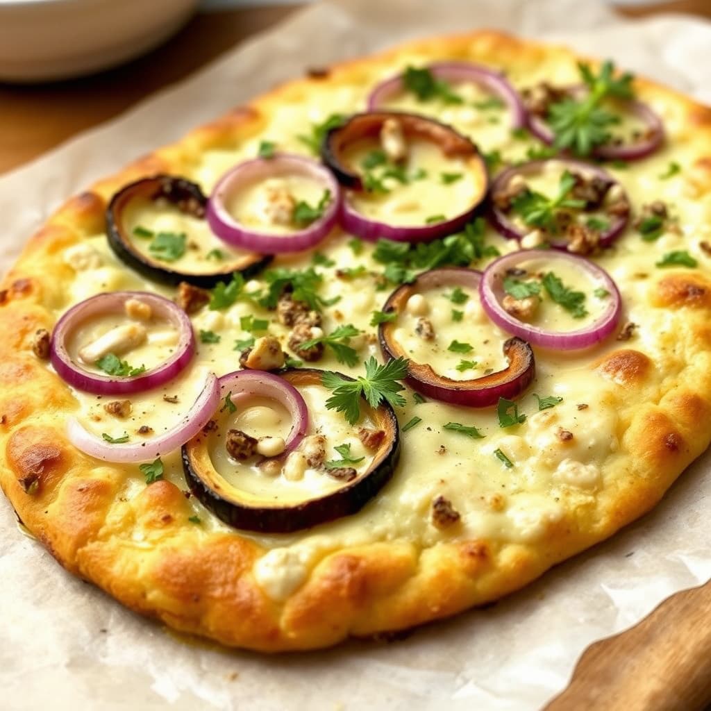 Cheesy Zucchini og Rødløk Flatebrød