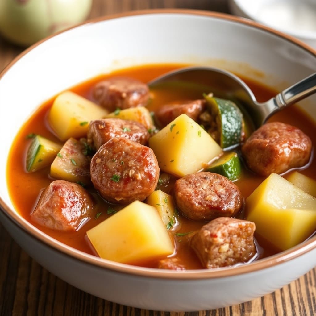 Chef Johns pølse-, squash- og potetgryte