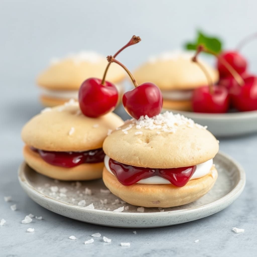 Cherry- og kokosnøtt-veltepiker