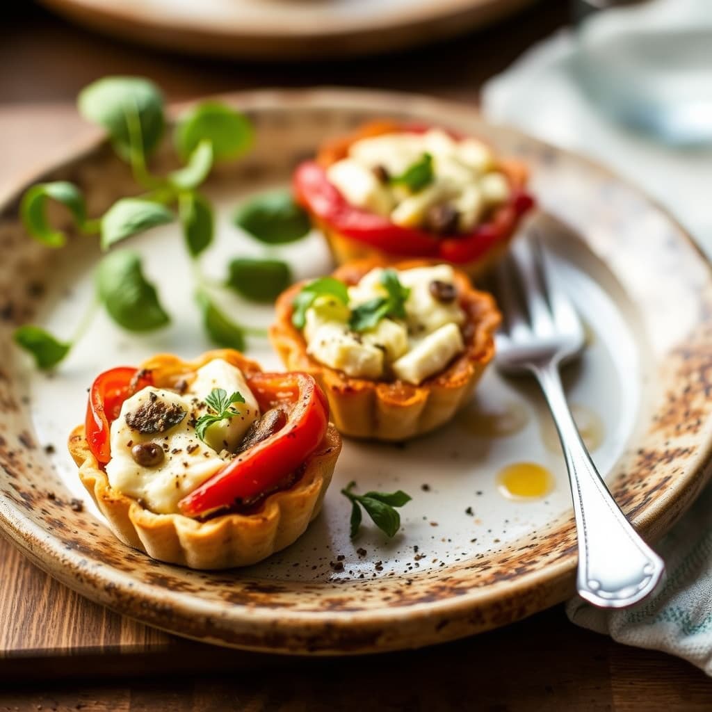 Chevre-tartletter med provencalske paprikaer