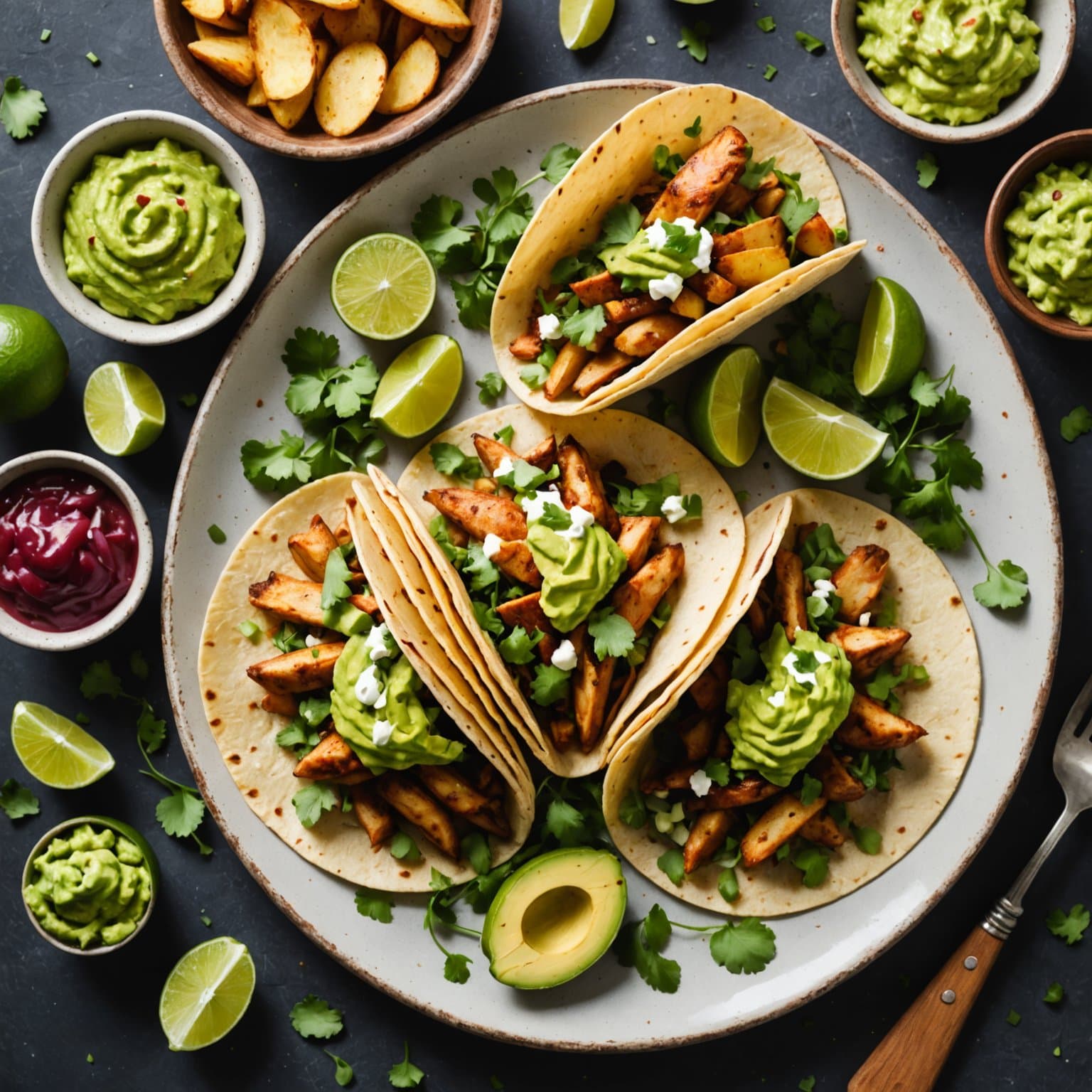 Chipotle kyllingtacos med poteter og guacamole