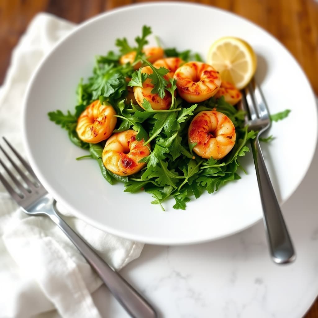 Chipotle-reker og ruccolasalat