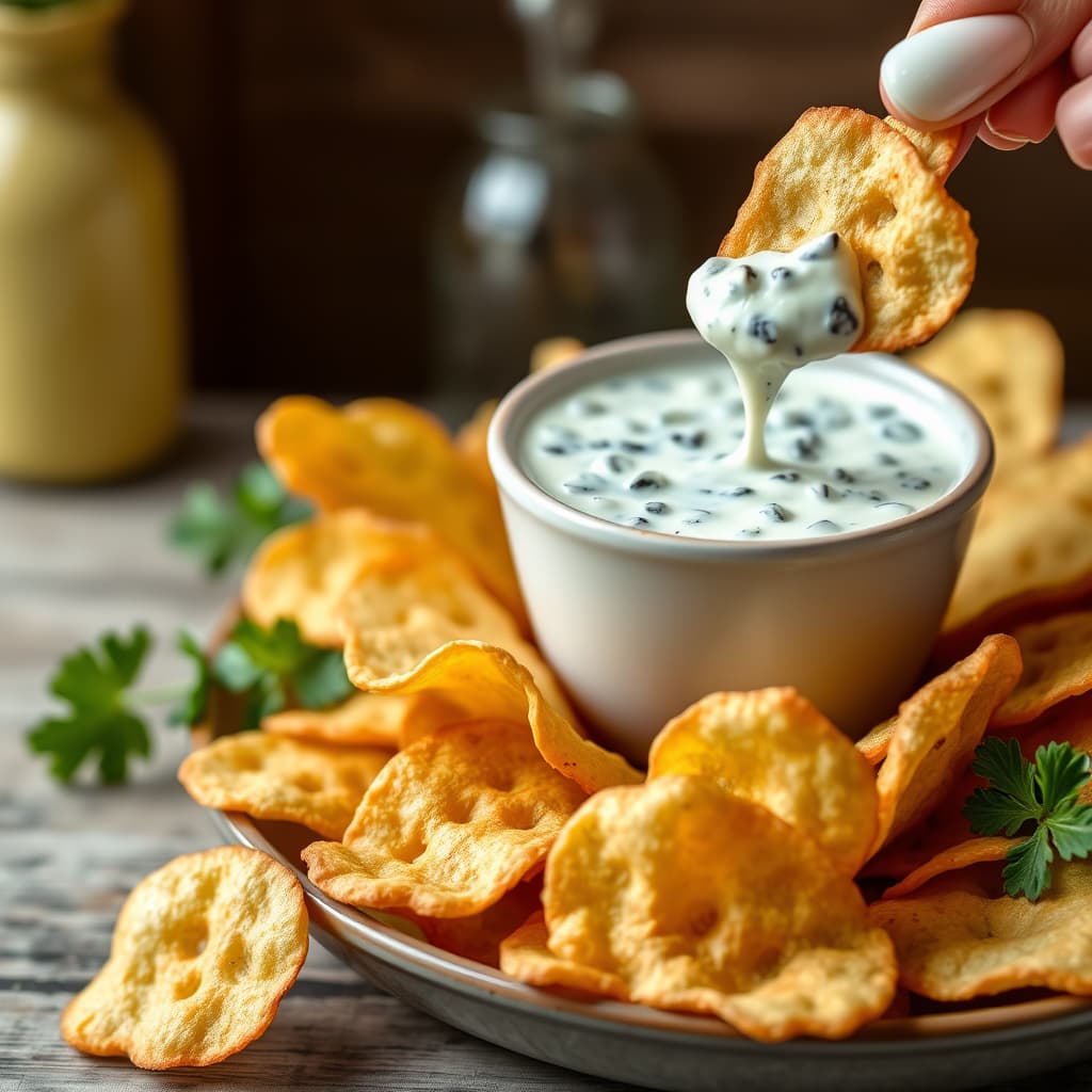 Chips med blåmuggostfondue