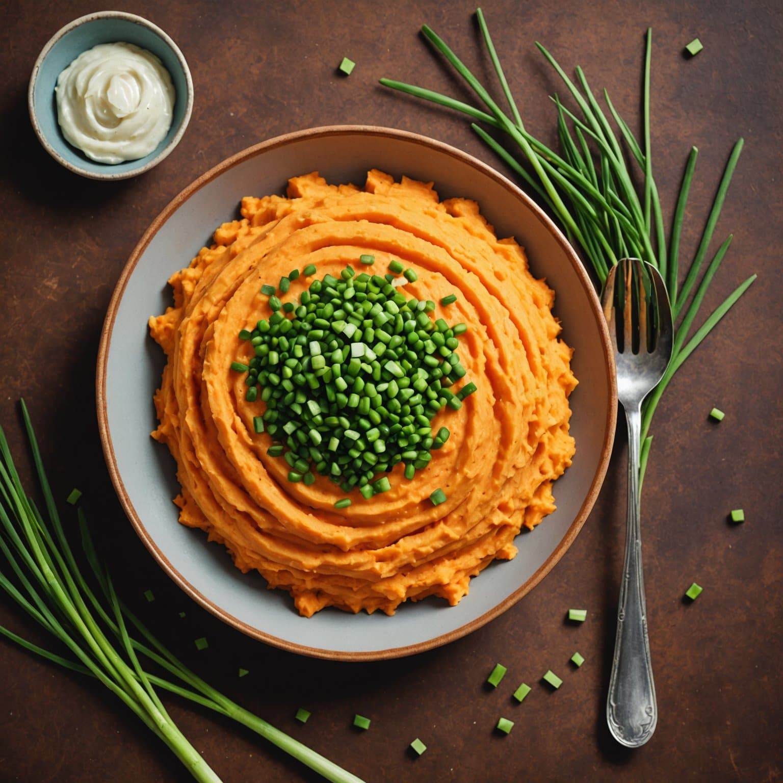 Chive- og løk-søtpotetmos