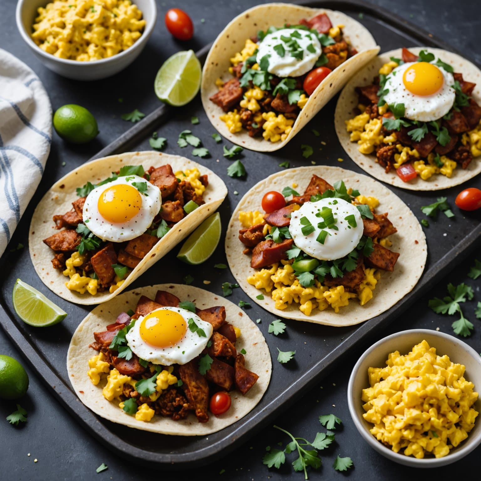 Chorizo- og eggerøre-fylte frokosttacos