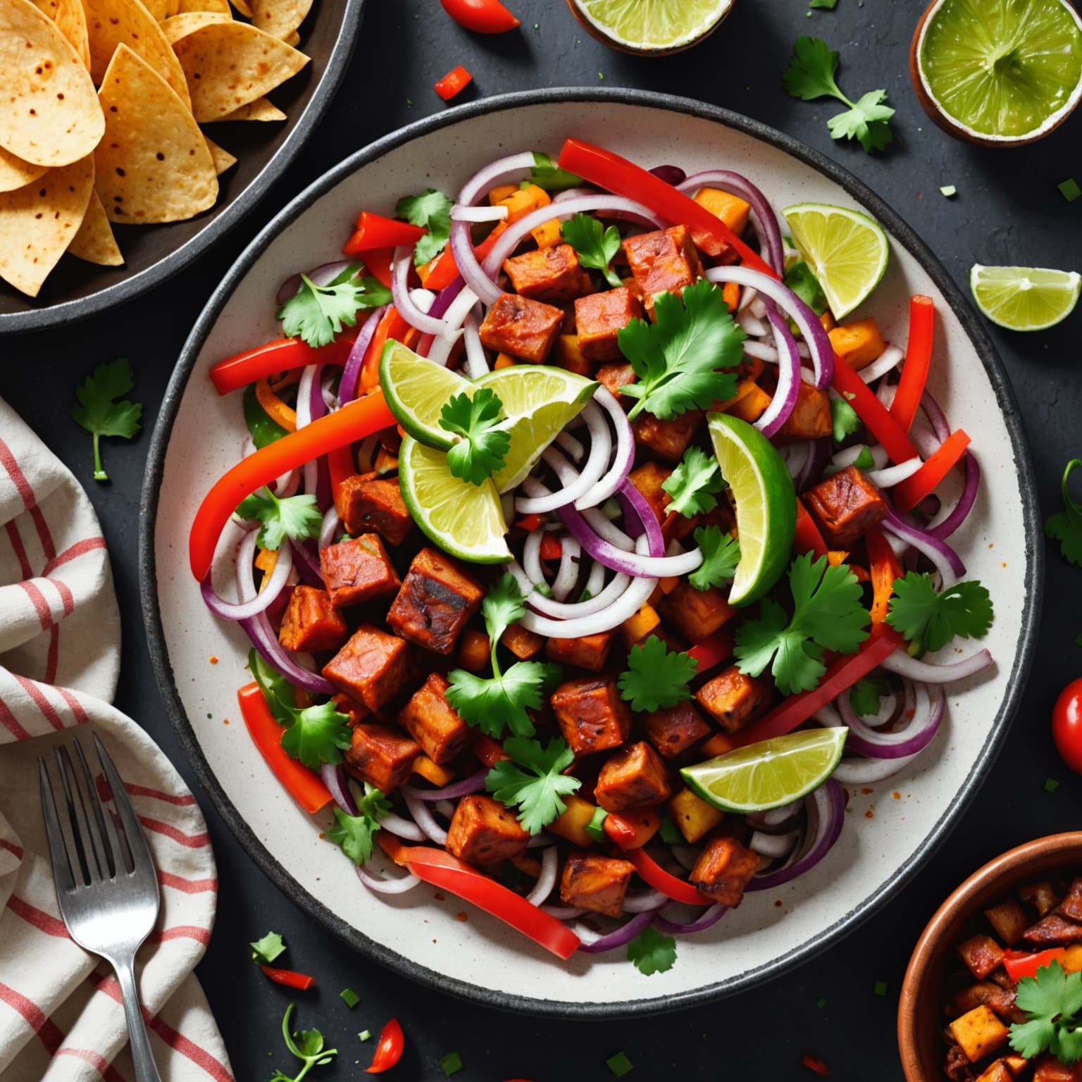 Chorizo-, Poblano- og søtpotetfajitas med lime-marinerte rødløk