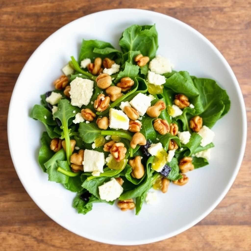 Collardsalat med valnøtter, pecorino og sennepsvinaigrette