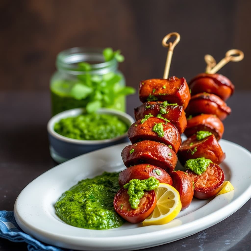 Colombianske chorizospyd med koriandertapenade: Anticuchos de Chorizos