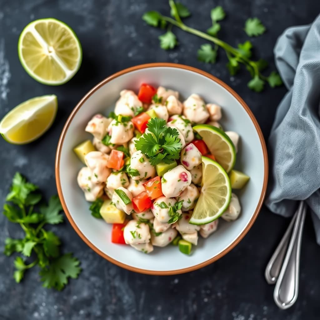 Conch-salat med lime, avocado og koriander