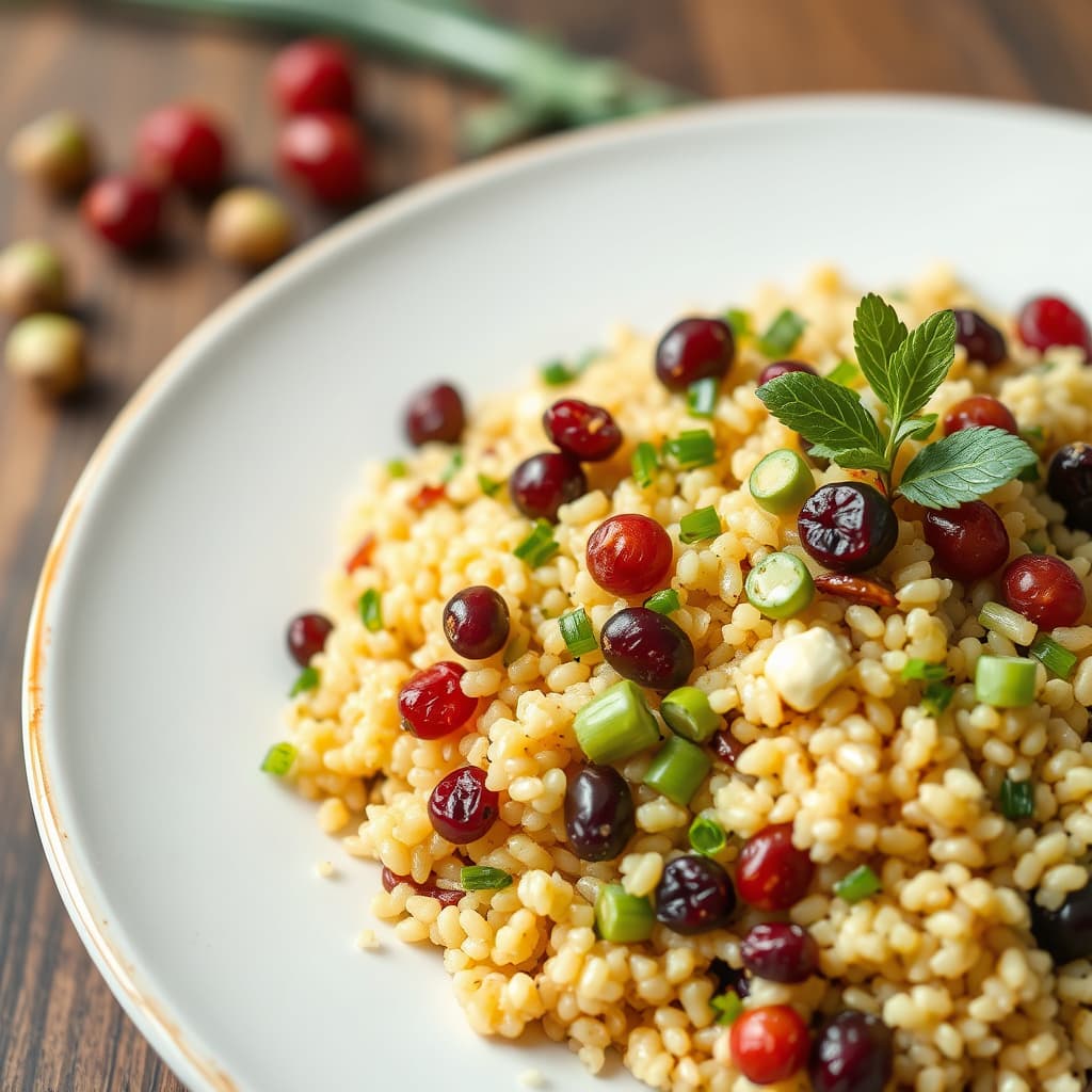 Couscous med pistasjnøtter, vårløk og currants