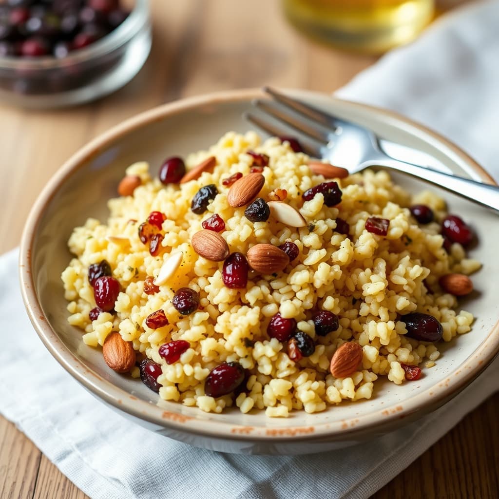 Couscous med stekte mandler og currants