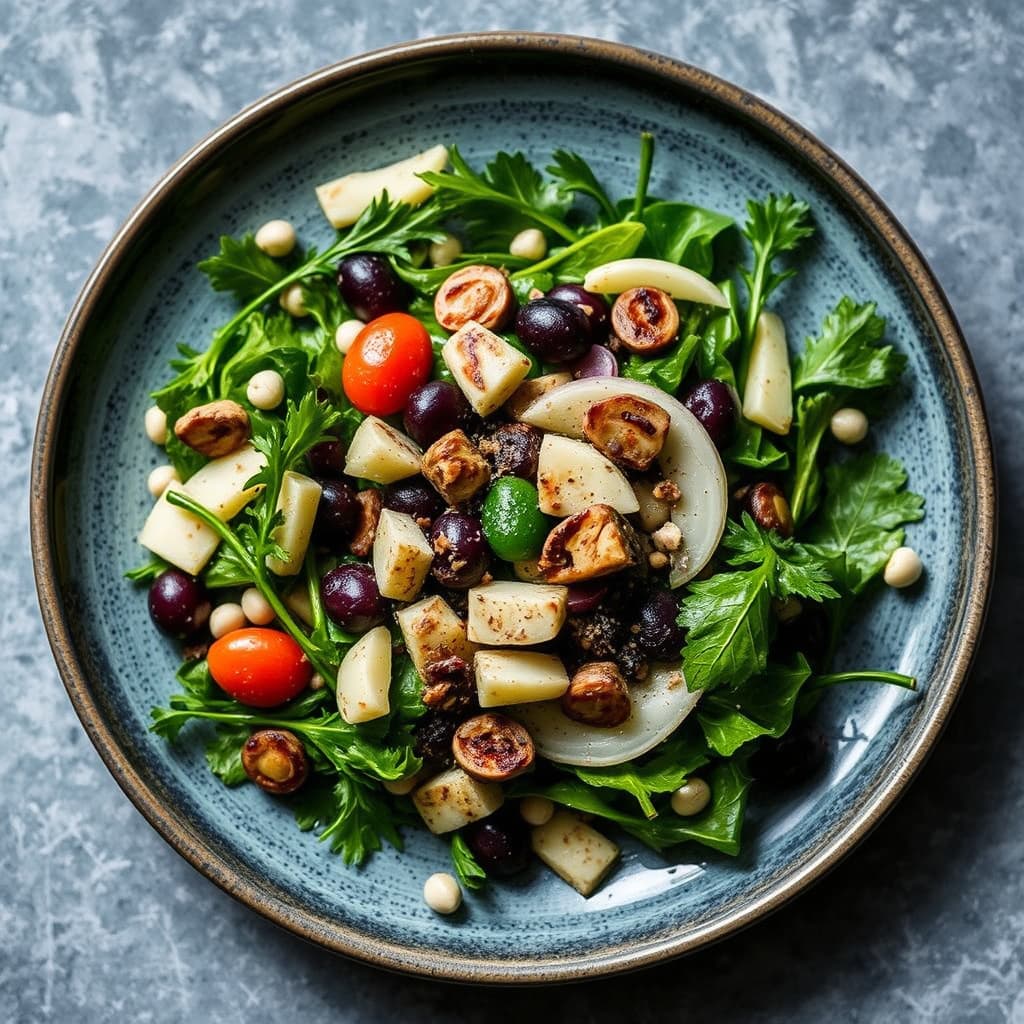 "Cromlet" med visne grønnsaker, fennikel og olivensalat