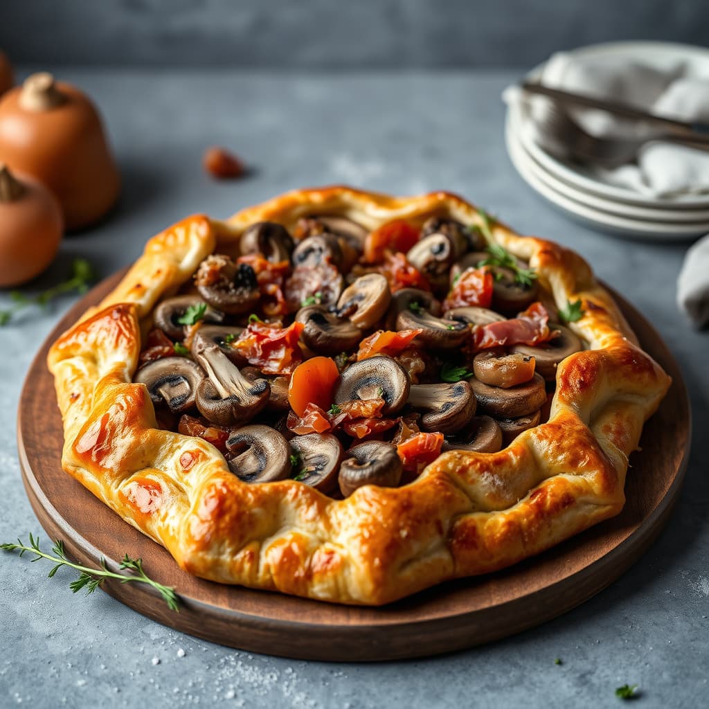 Crostata med sopp og pancetta