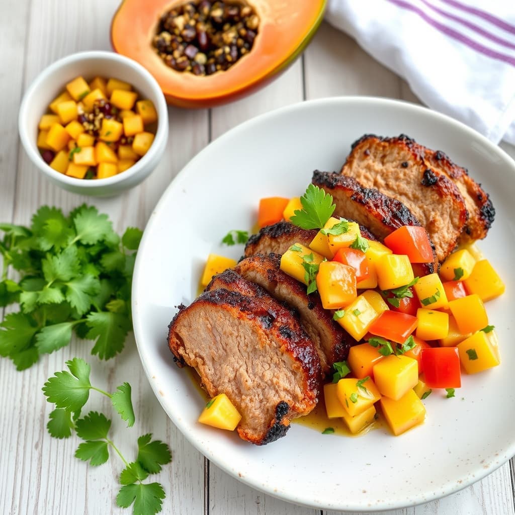 Cubansk stil svinekjøtt med papaya- og mangosalsa