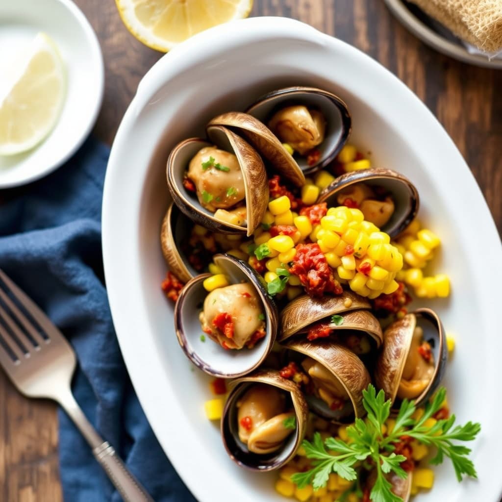 Dampede blåskjell med chorizo og fersk mais