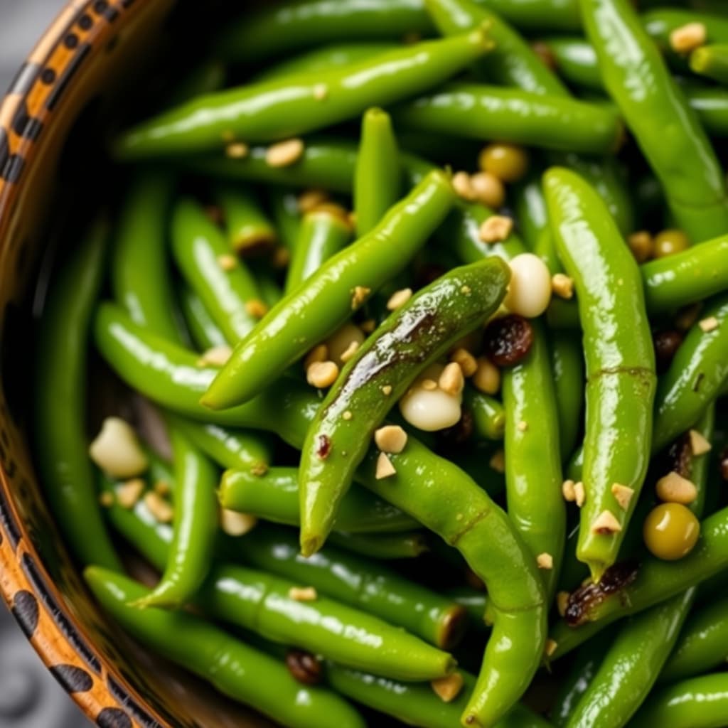 Dampede grønne bønner og sukkerbønner