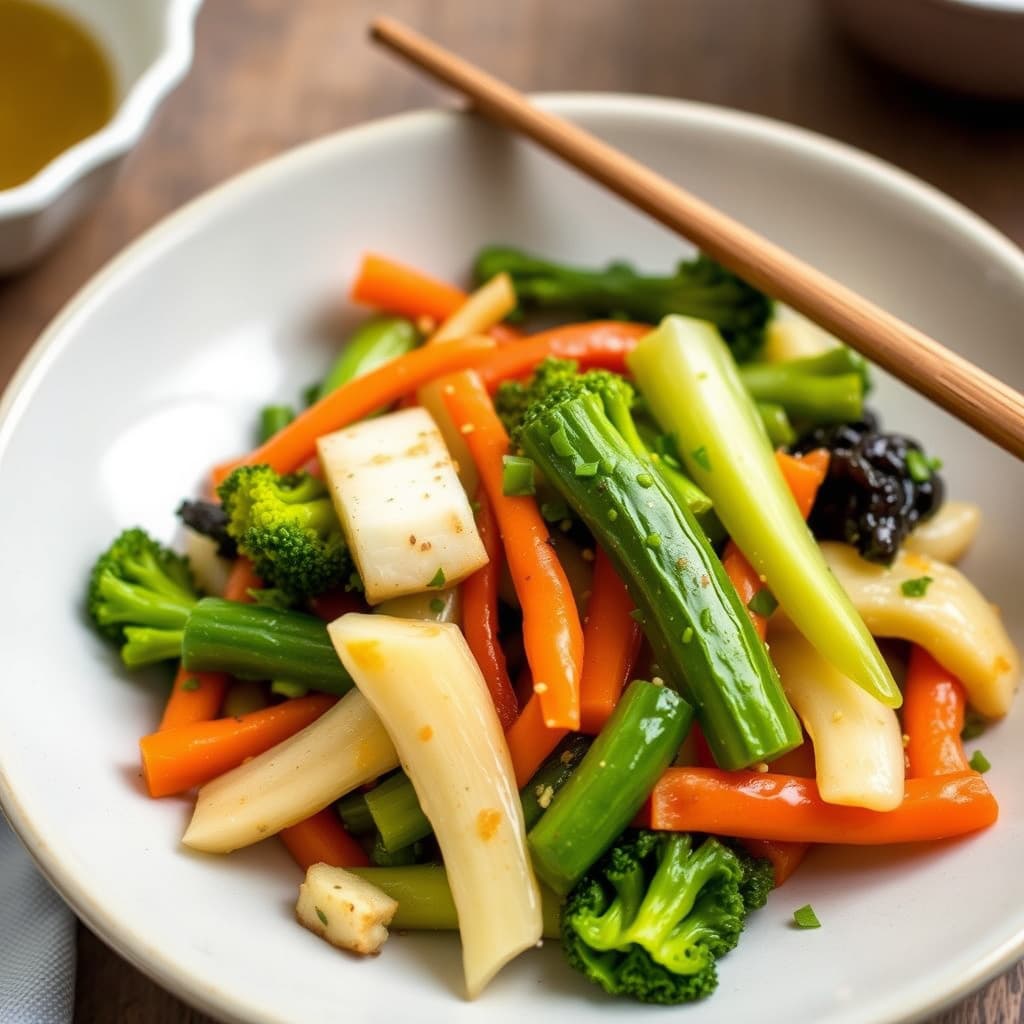 Dampede grønnsaker med sesam- og chilolje