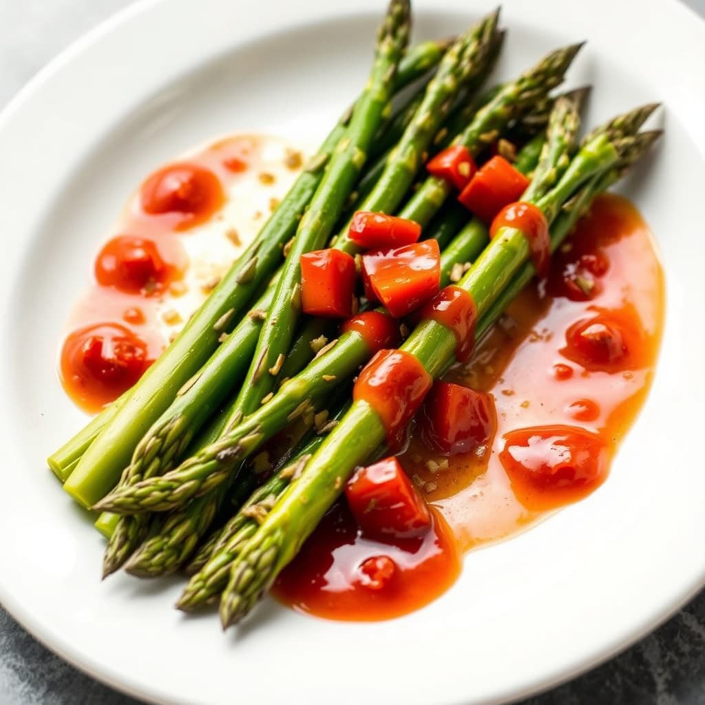 Dampet asparges med ovnsbakt paprikasaus