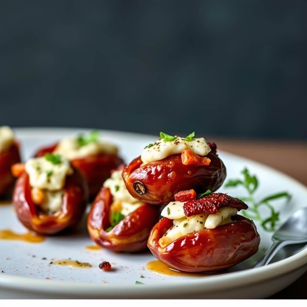 Datoer fylt med Asiagoost, bacon og røkt paprika