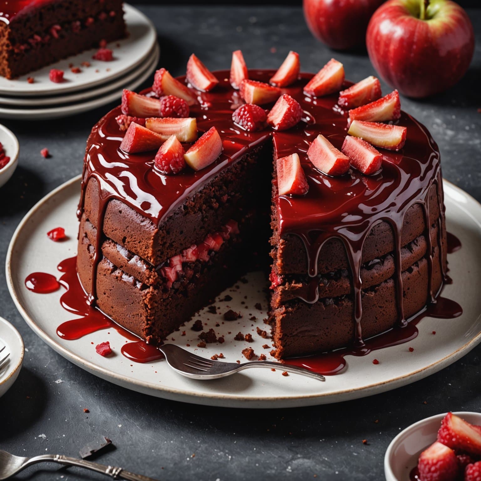 Debbies røde rabarbrakake med sjokolade