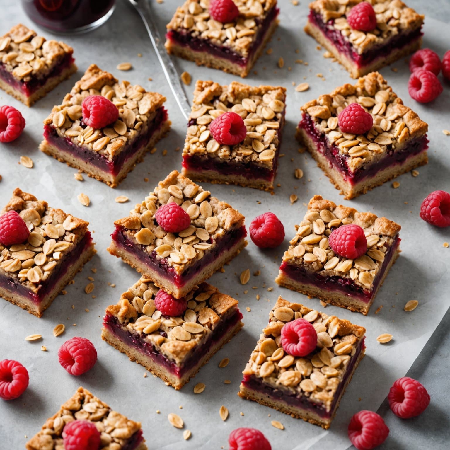 Deilige bringebær- havregrynskjeksbarer