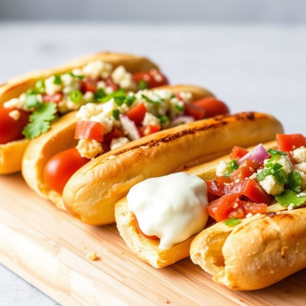 Del pølser med smørristede brød og hjemmelagde pålegg