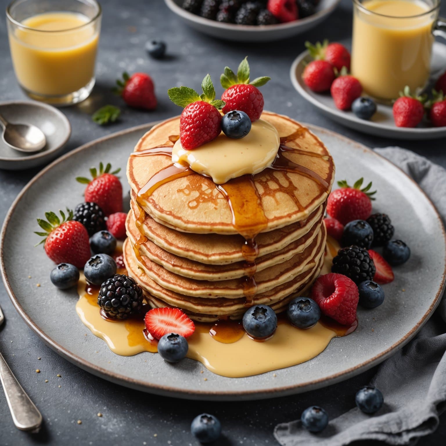Dessertpannekaker med vaniljekrem og bær