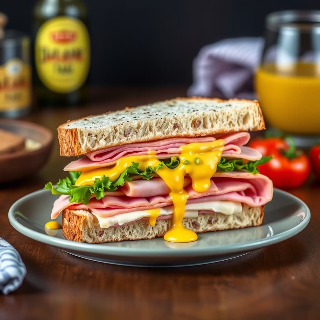 Dijon-sennep og fransk skinke-smørbrød