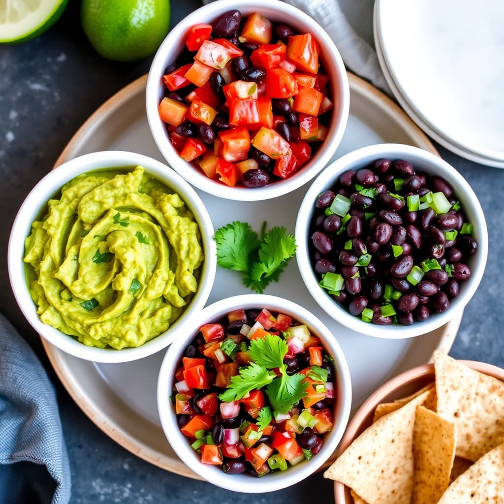 Dip Trio: Guacamole, svart bønnsalsa og beruset pico de gallo