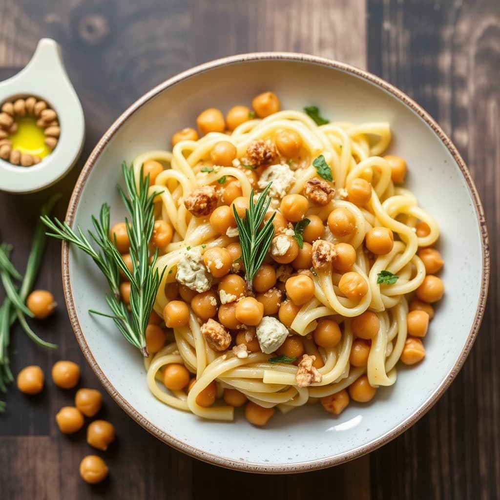 Ditalini med kikerter og hvitløk-rosmarinolje