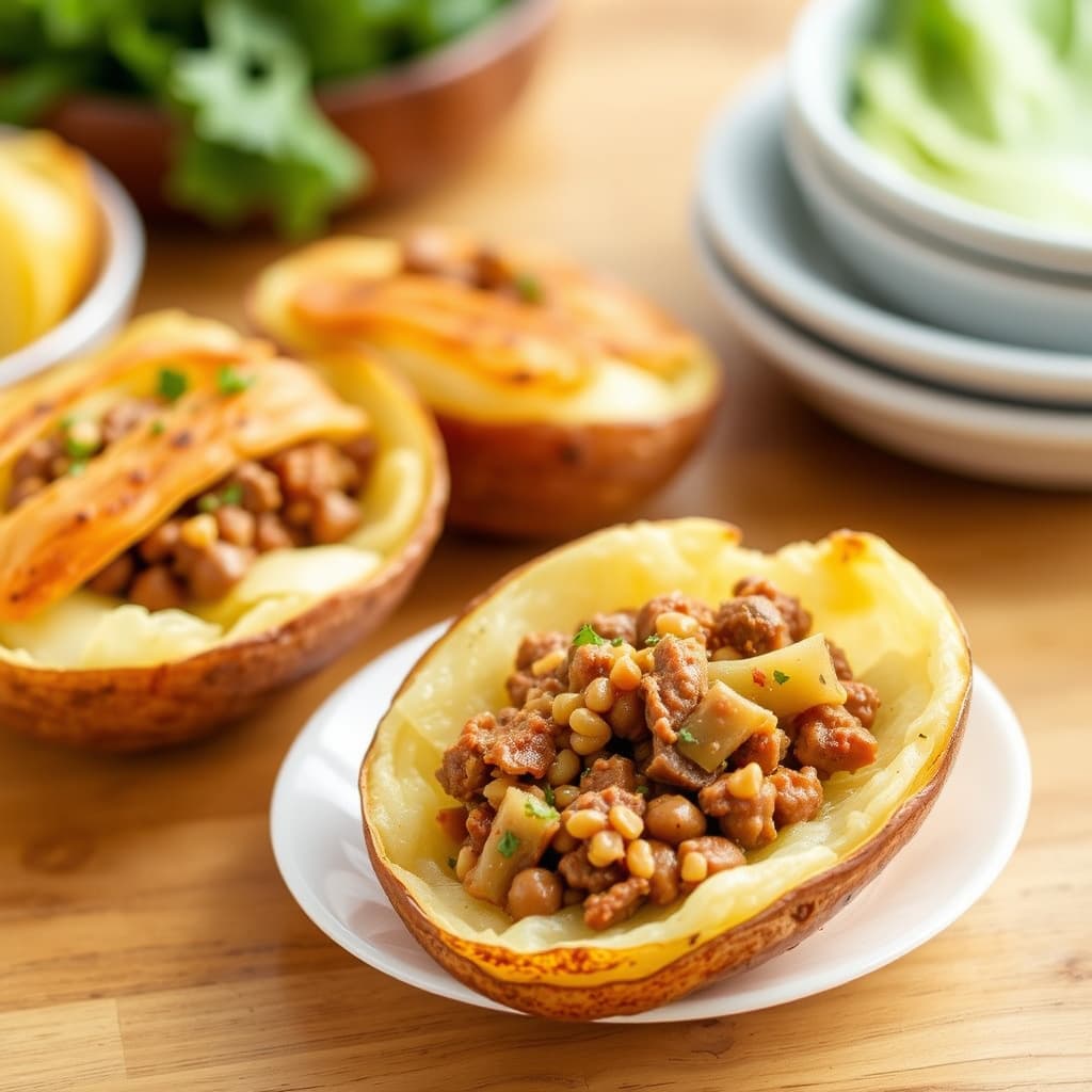 Dobbelbakte poteter med corned beef og kål