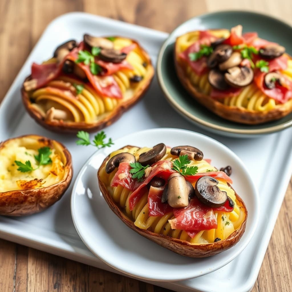 Dobbelbakte poteter med sopp og prosciutto