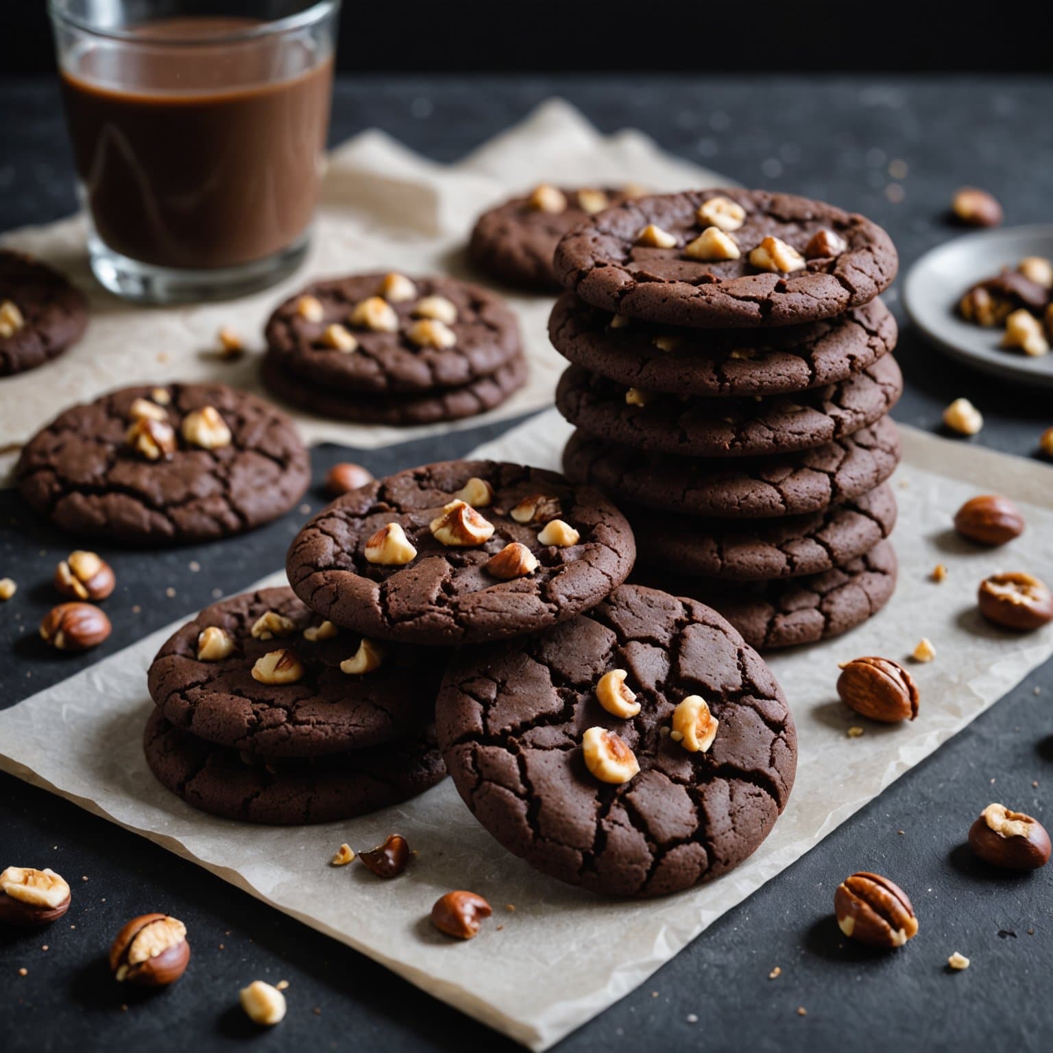 Dobbeltsvarte sjokoladekjeks med hasselnøtter