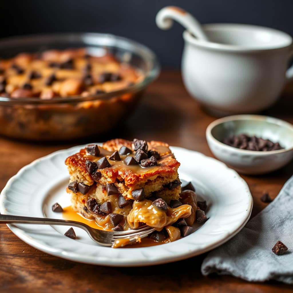 Dulce de leche og sjokoladebiter brødpudding