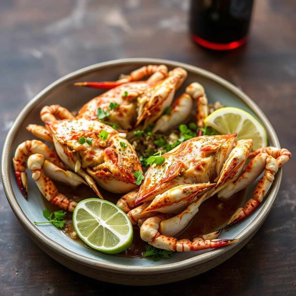 Dungeness-kreps dampet på grillen med ingefær, lime, mirin og soyasaus