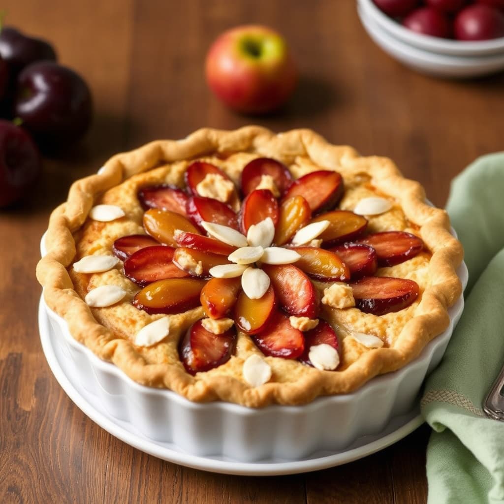 Dyp paibunn med plommer og mandler