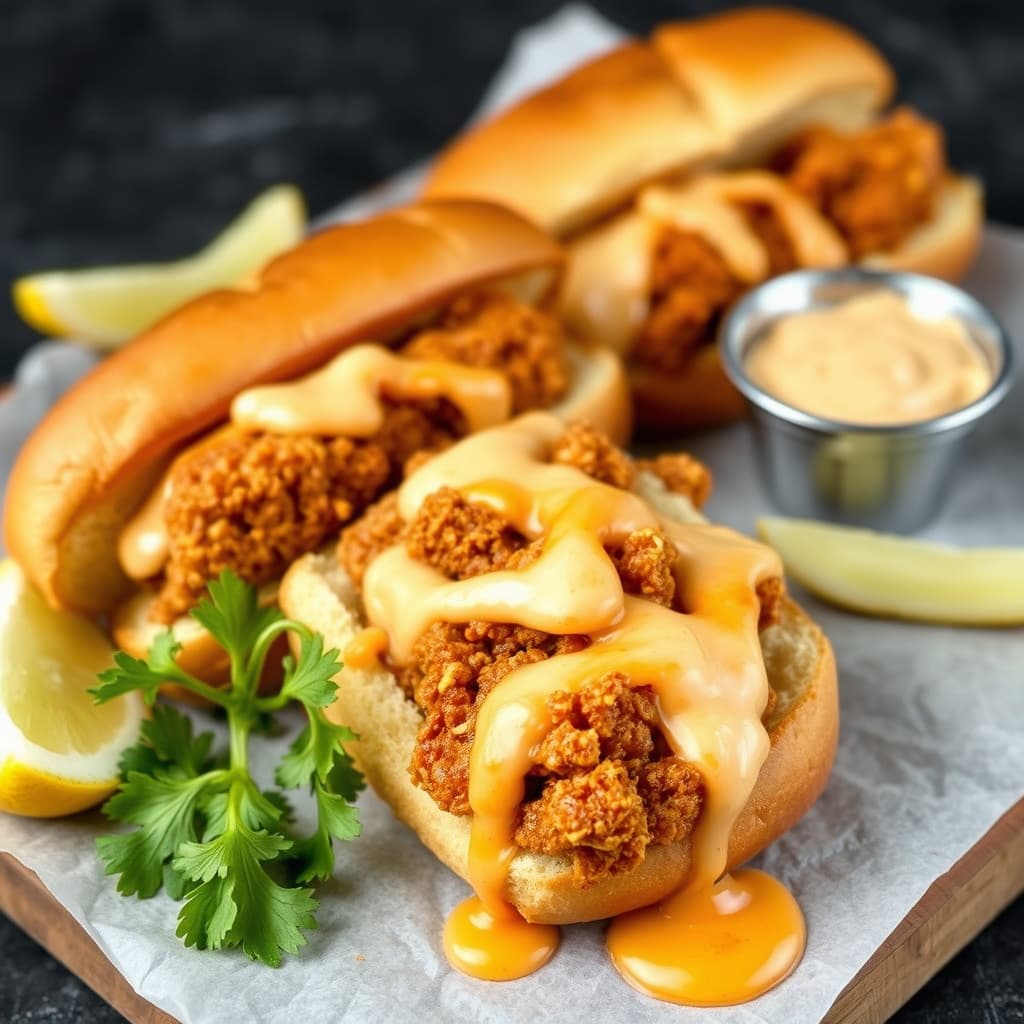 Dypfryste østers Po' Boy-sandwicher med krydret remouladesaus