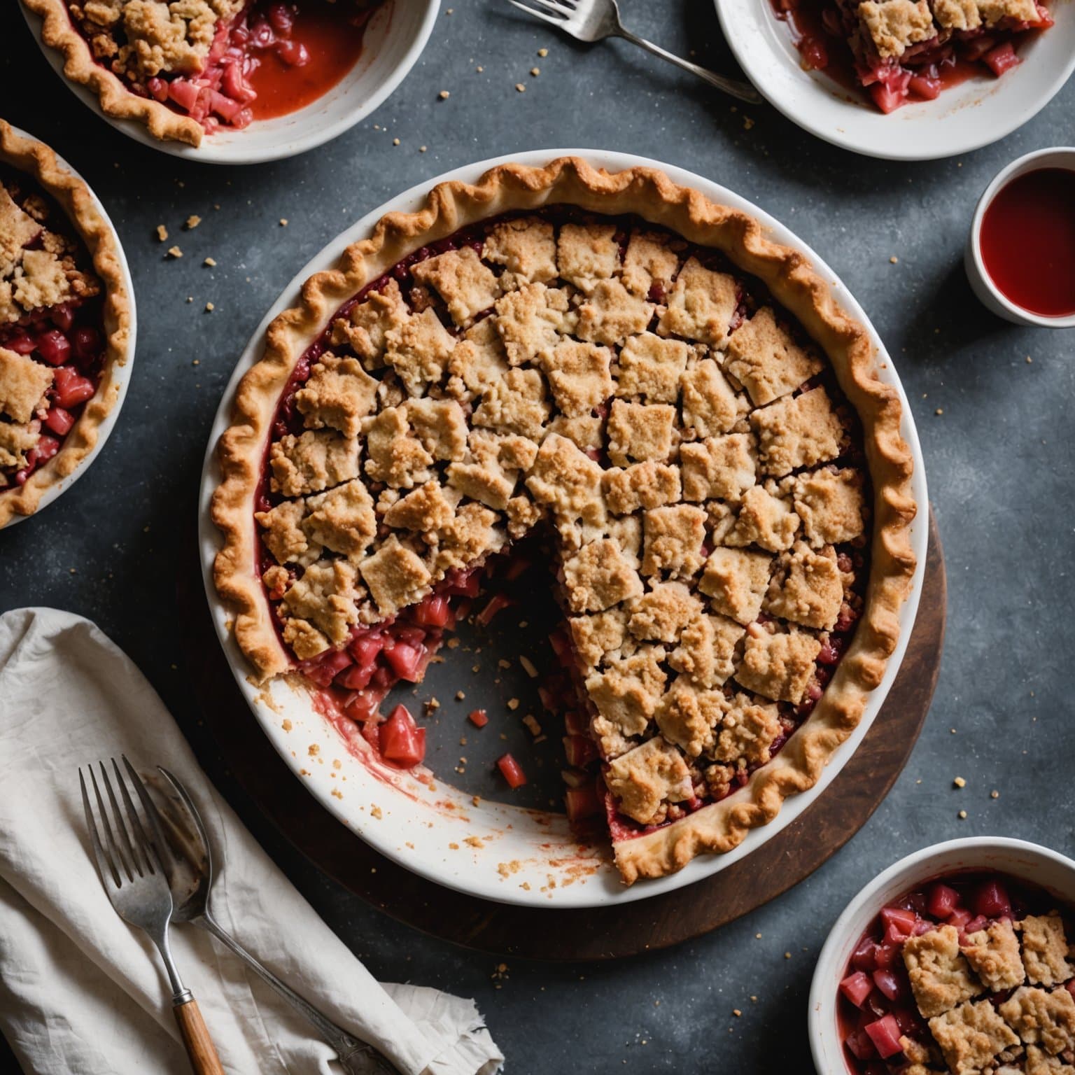 Dypfyllt rabarbrapai med smuldretopping