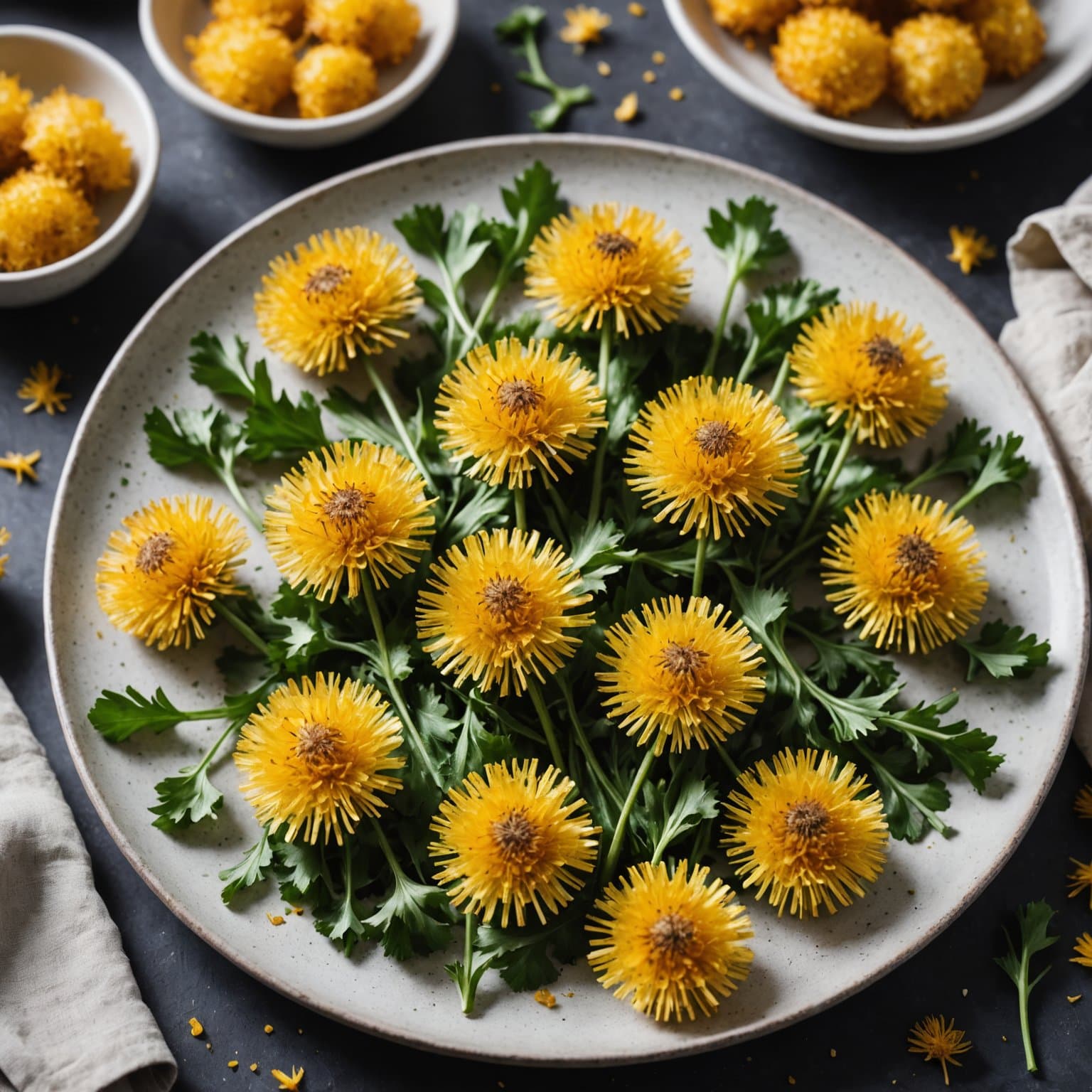 Dypstekte løvetannblomster