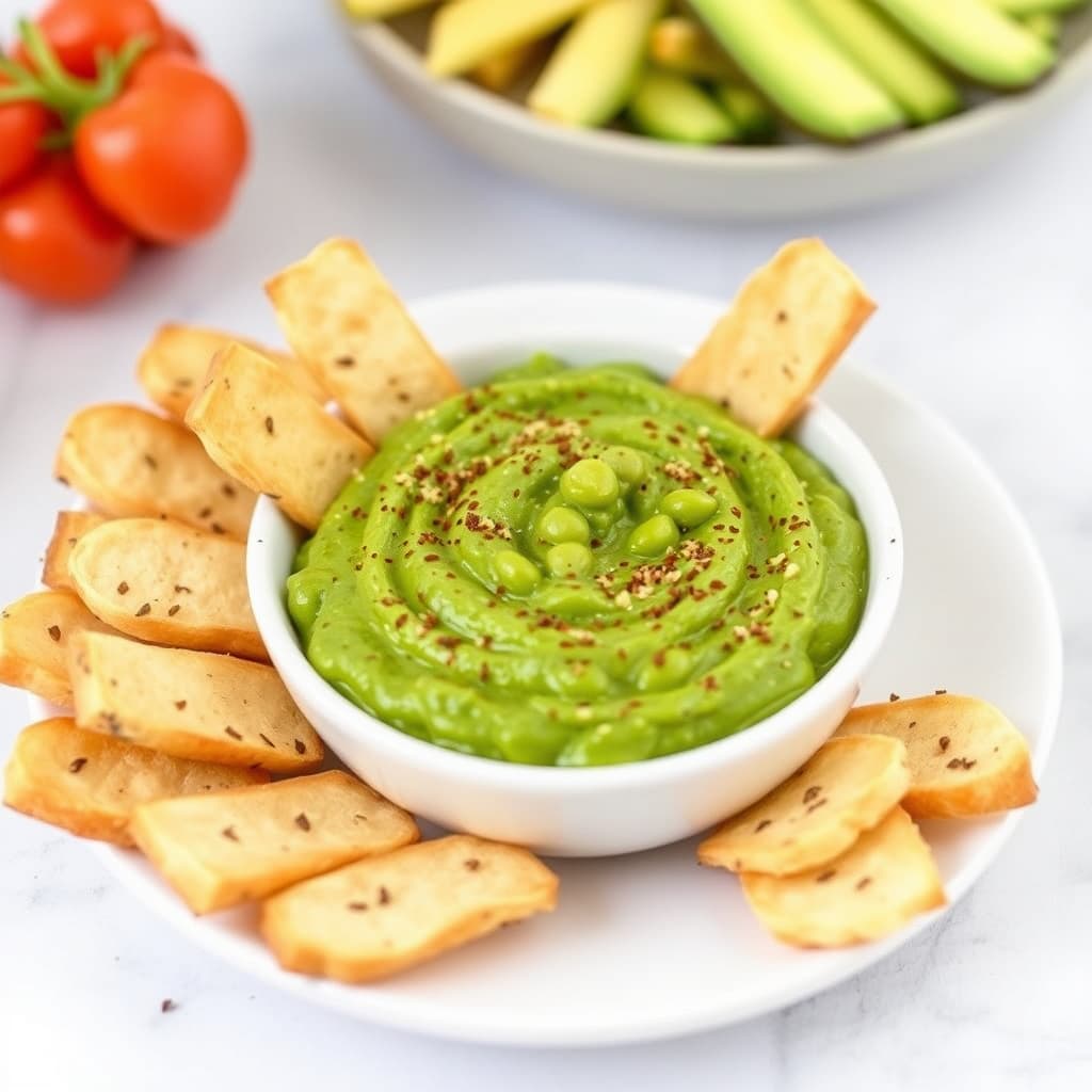 Edamame-dip med grønnsaker og dipp
