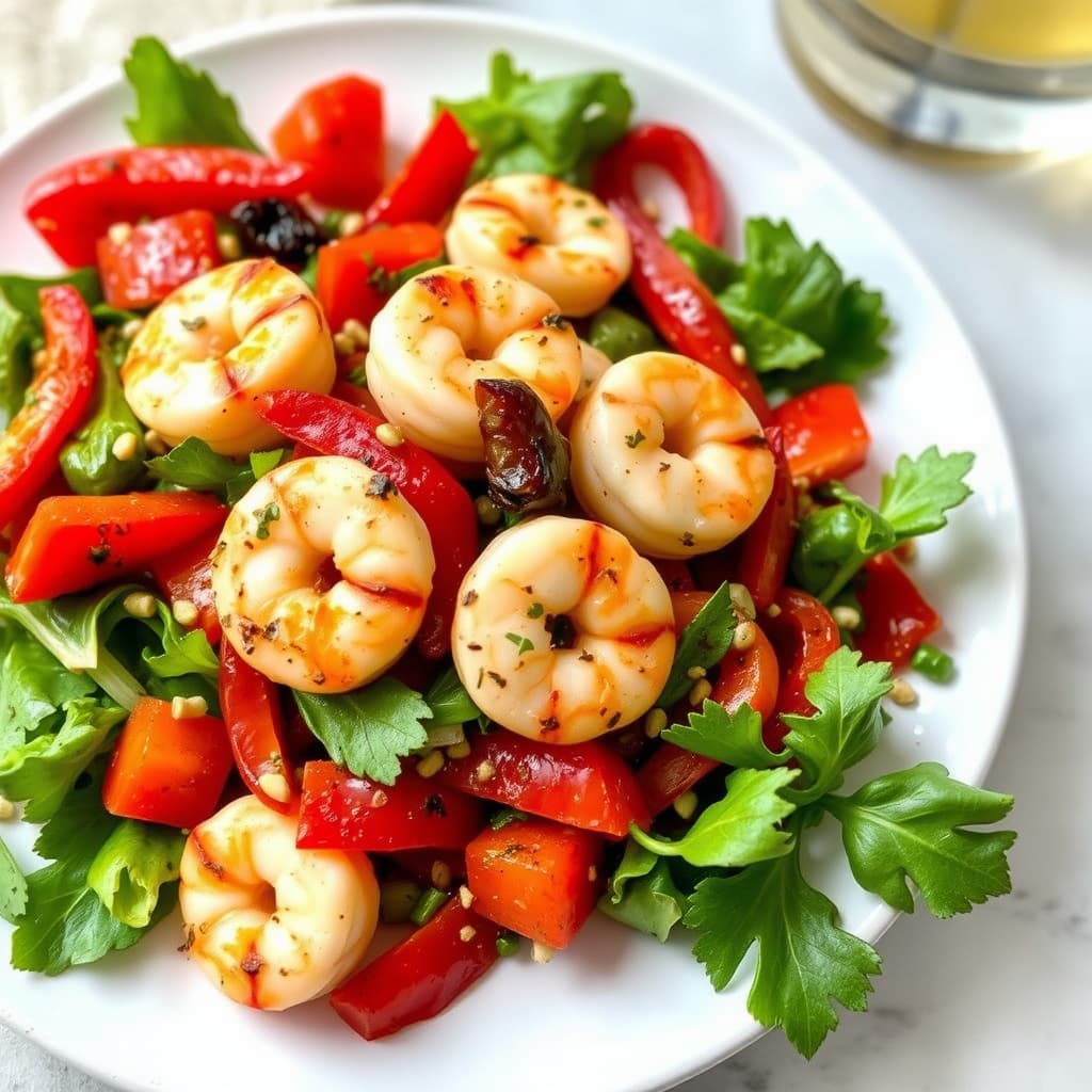 Eddies grillede reker og ovnsbakt rød peppersalat