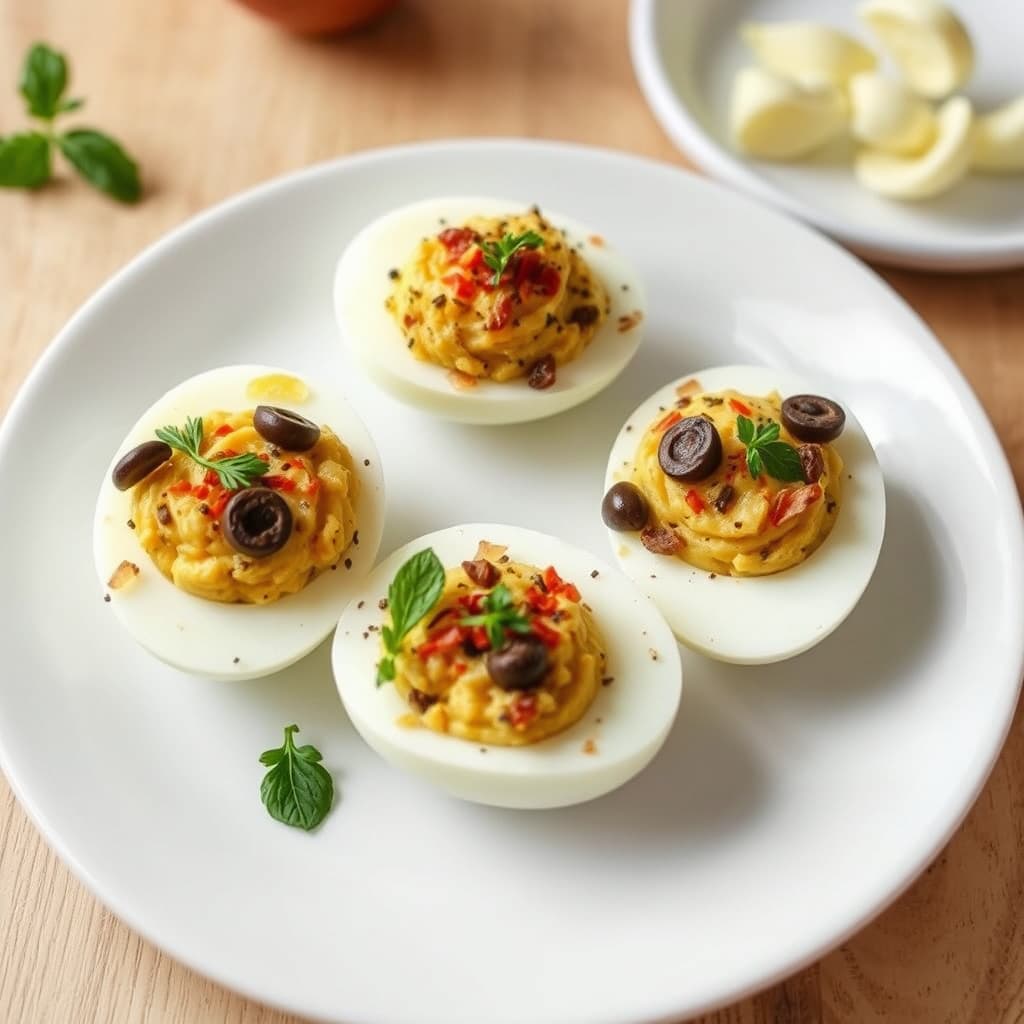 Egg fylt med oliven og ansjos